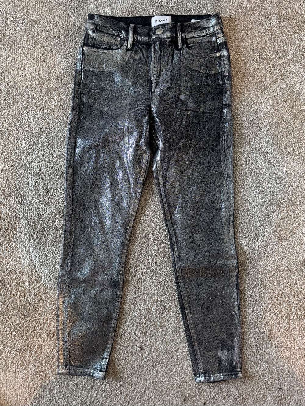 Frame Denim Metallic Black Skinny Jeans